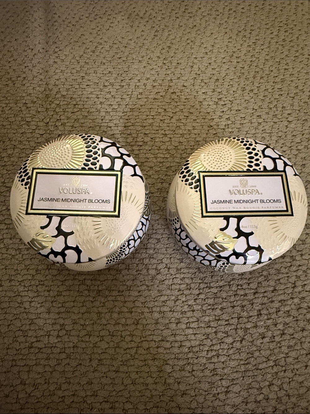 Voluspa Jasmine Midnight Blooms Mini Tin Candles - Set of 2